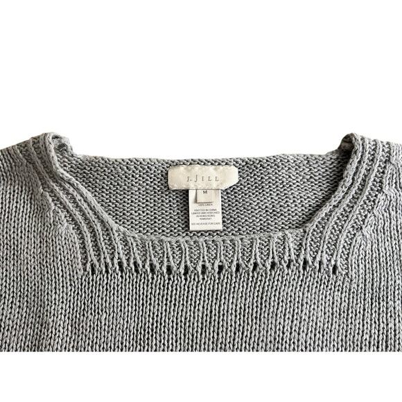 J.Jill Silver Linen Pullover Sweater Sz M Oversized Square Neck Top Comfy New - Picture 4 of 8